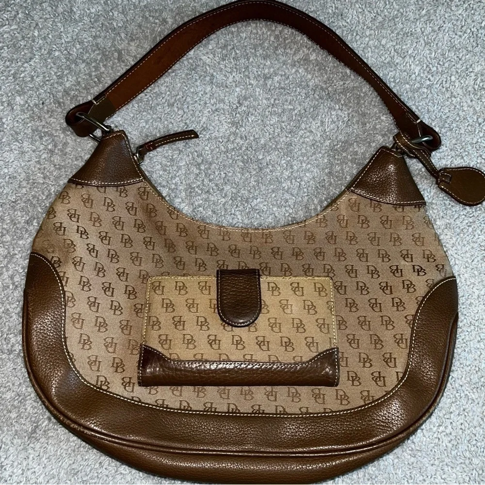 Dooney & Bourke Signature Tan and Brown Hobo Bag